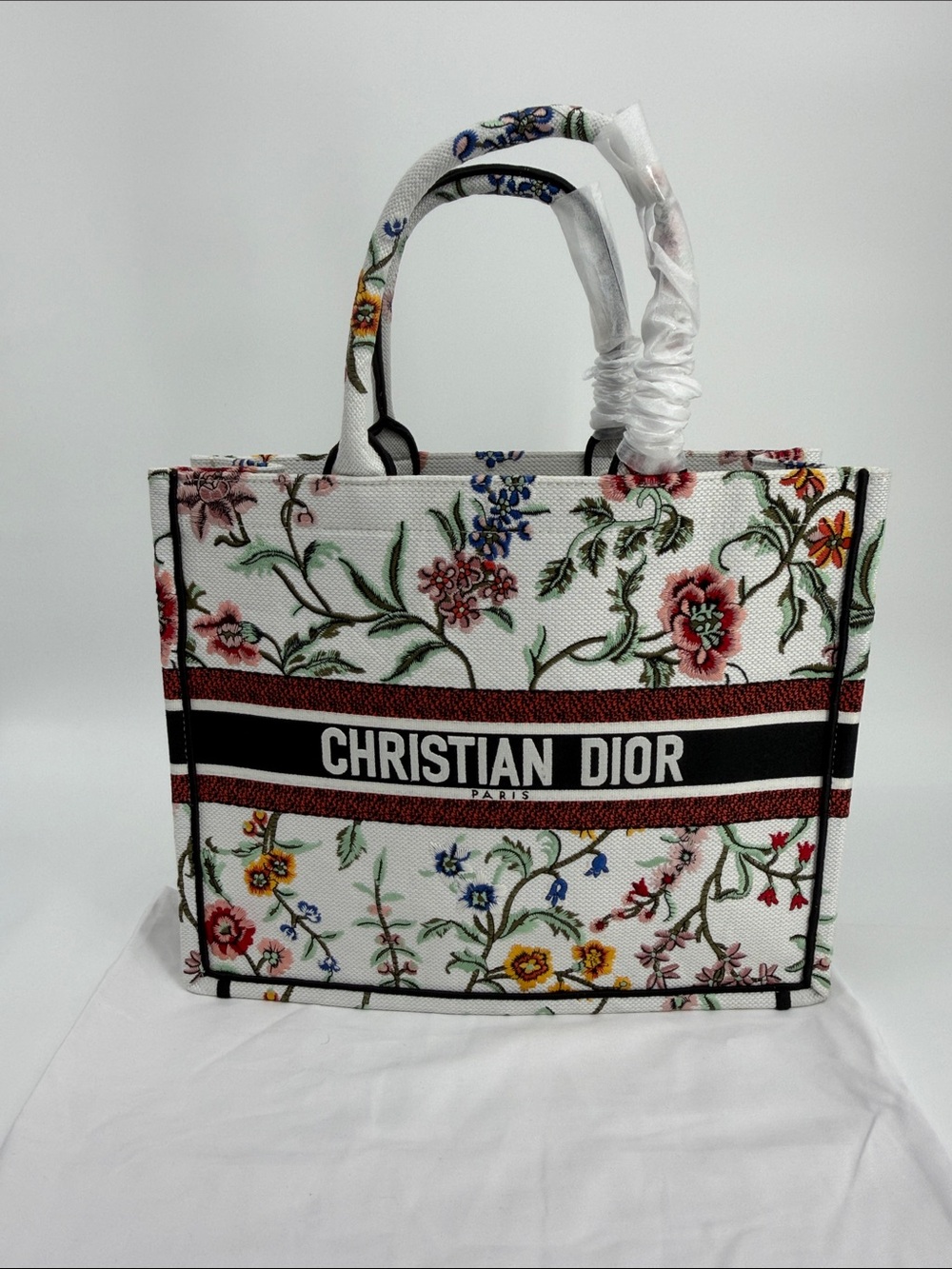Large Book Tote Canvas Embroidered White Floral Logo Tote